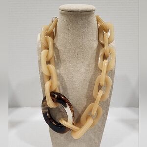 Rush Chunky Lucite Necklace By Denis & Charles Light Peach & Amber Brown ~Signed